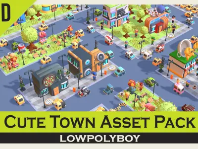 Cute Town Asset Pack Low-poly 3D model