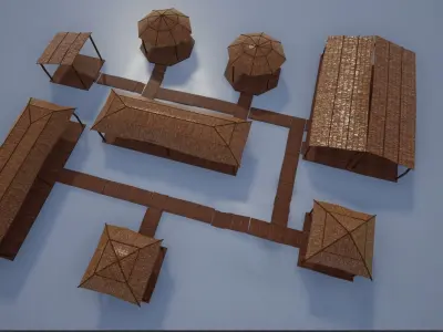 Lowpoly Stylized Wooden Huts-Shacks-Sheds Low-poly 3D model