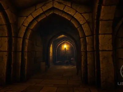 Dungeon hallway in video game Low-poly 3D model