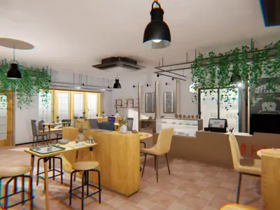 Coffee shop - interior and props Low-poly 3D model