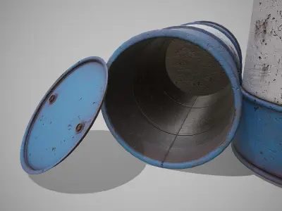 Barrels blue used Low-poly 3D model