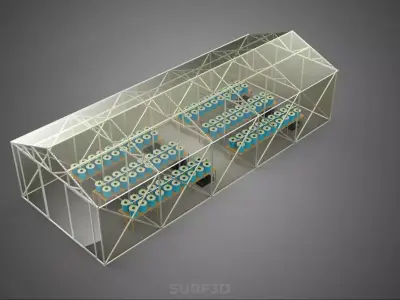 DUTCH BUCKET HYDROPONIC SYSTEM IN GREENHOUSE HOTHOUSE GLASSHOUSE 3D model