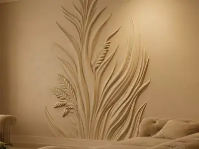 Modern Floral Bas-Relief Wall Decor Set STL Mural CNC 395 3D model