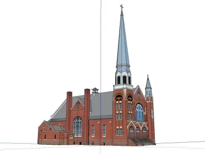 Architecture-Religion-God-Culture-Temple-052 church with steeple 3D model