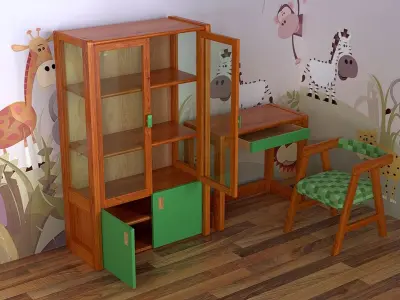Complete set of childrens room Low-poly 3D model