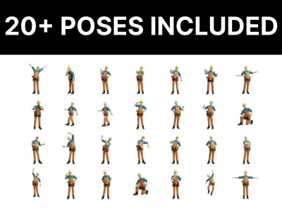 Male Cartoon Worker Builder Illustration Character  Low-poly 3D model