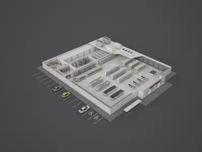 Supermarket hospital floor plan 3D model