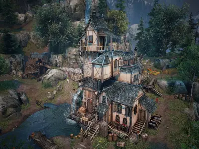 WaterMill Environment Low-poly 3D model