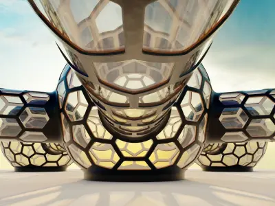 6 walkway connected glass hexagon sci fi spherical domes  3D model