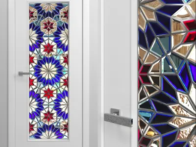 Set of interior doors with Arabic pattern stained glass 3D model