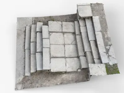 Photorealistic 3D scan of old concrete stairs Low-poly 3D model