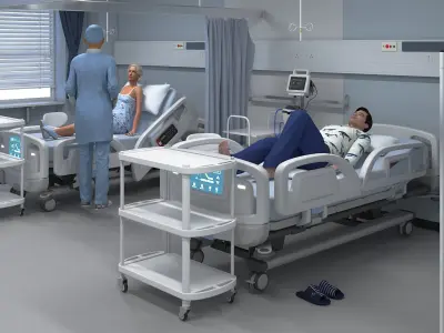  Large Hospital Ward Interior with People 