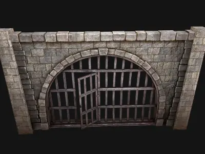 Medieval Prison Bars with Door Low-poly 3D model