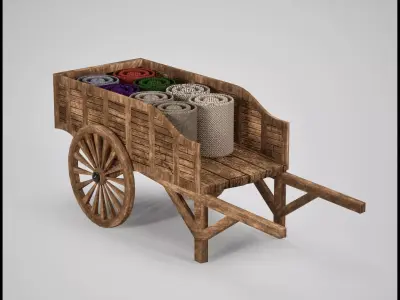 Medieval Merchant Cart with Fabrics  Game Ready 3D Asset Low-poly 3D model