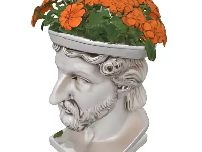 Classical Bust Planter with Flowers Low-poly 3D model