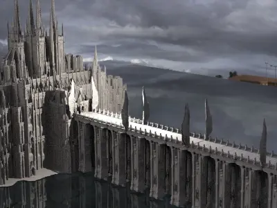 League of legends Inspired Cathedral taller with Angel Bridge 3D 3D model