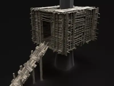 TREE PLATFORM HOUSE WOODEN CONSTRUCTION SCOUT TOWER WATCHTOWER Low-poly 3D model