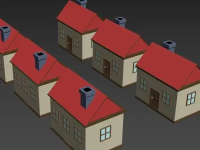 House Low Poly door with four panels Low-poly 3D model
