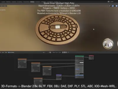 Sewer Cover 3 Hydrant High-Poly 3D model