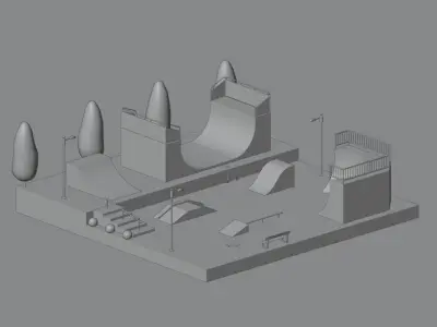 Skatepark set of stairs with railing Low-poly 3D model