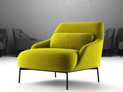 Armchair lounge chair in lime with legs 3D model