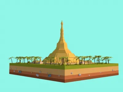 Cartoon Lowpoly Shweadagon Pagoda Low-poly 3D model