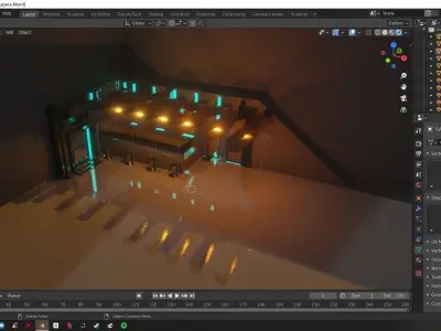 Space Ship Futuristic Bar Scene Kitchen Room Low-poly 3D model