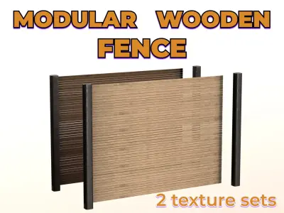 Fence Wooden House metal post Low-poly 3D model