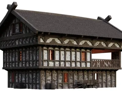 Old Medieval Building House 4K Textures GameReady 52 Low-poly 3D model
