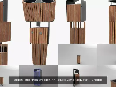 Modern Timber Pack Street Bin - 4K Textures Game-Ready PBR