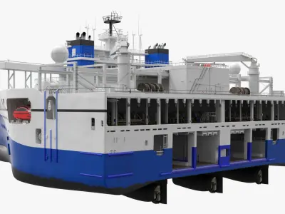  Marine Research Vessel with Side Lifeboat White and Blue 