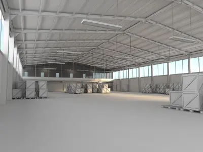 Warehouse with pallets and boxes Low-poly 3D model