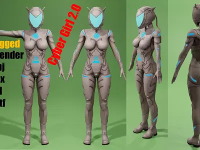 Cyber Girl 2-0 Low-poly 3D model
