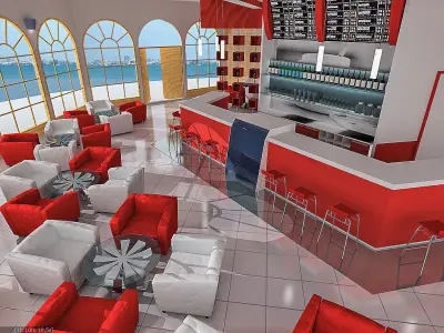 Coffee House Interior Low-poly 3D model