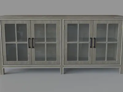 Four Door Media Credenza in Brown and Gray 3D model