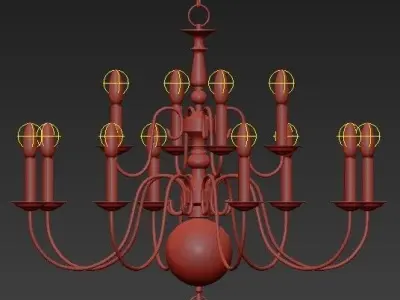Chandelier with 6 Lights in Antique Brass 3D model