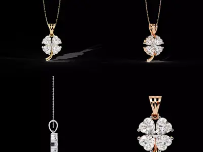 Floral Clover Diamond Pendant CAD Jewelry Design 3DM STL 3D print model