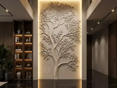 Modern Tree Relief Panel Wall Decor Set STL Mural CNC 339 3D model