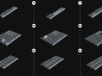 Sci-Fi Wall Panels Kit  - 21 Parts - Props 3D model