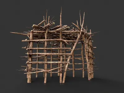 Primitive Wood Stick Jungle Shelter 11 Low-poly 3D model