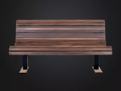 Modern Curved Slat Outdoor Bench Low-poly 3D model