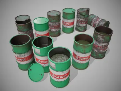 Barrels green set Low-poly 3D model