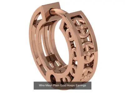 54 Wire Mesh Plain Gold Hoops Earrings 3D Model Pack