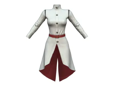 Female White Sci-Fi Jacket Long Coat Low-poly 3D model