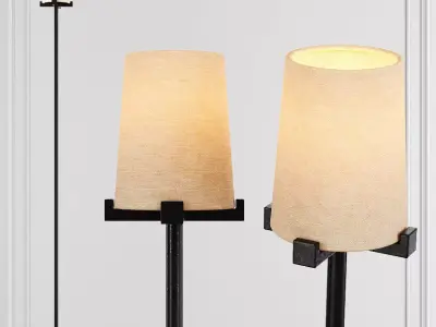 RH PAUILLAC FLOOR LAMP Fabric shade and Black 3D model