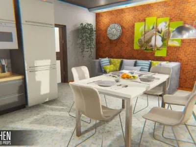 Kitchen - interior and props Low-poly 3D model