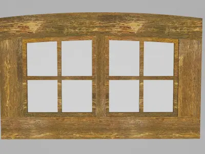 Arched Wooden Window and Railing 3D model