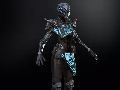 CyberCopGirl Low-poly 3D model