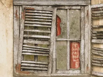 Old broken wooden window Low-poly 3D model