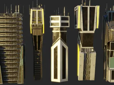 10 LOWPOLY GAME READY SCIFI BUILDINGS PACK Low-poly 3D model